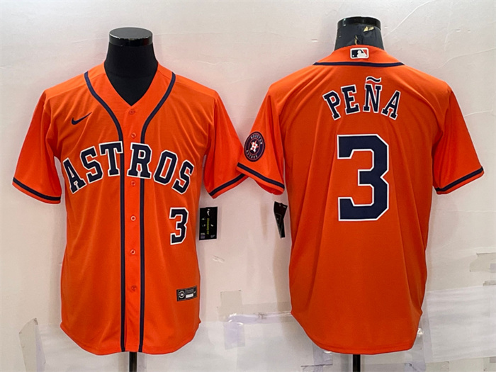 Men's Houston Astros #3 Jeremy Pena Orange With Patch Cool Base Stitched Jersey Men's Houston Astros #3 Jeremy Pena Orange With Patch Cool Base Stitched Jersey