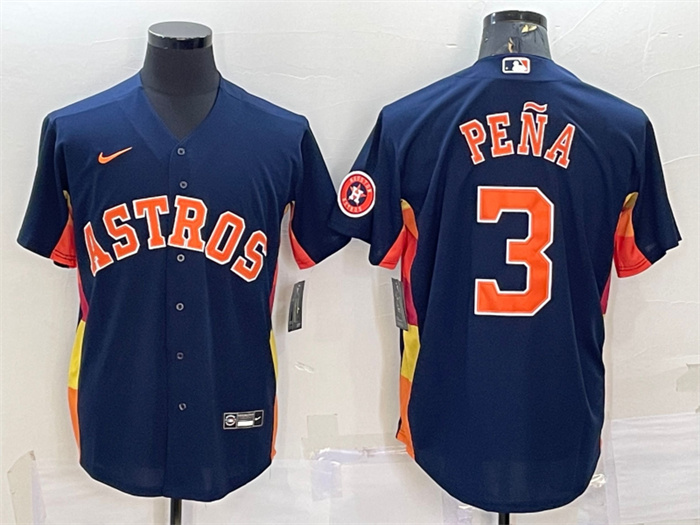 Men's Houston Astros #3 Jeremy Pena Navy With Patch Cool Base Stitched Jersey Men's Houston Astros #3 Jeremy Pena Navy With Patch Cool Base Stitched Jersey