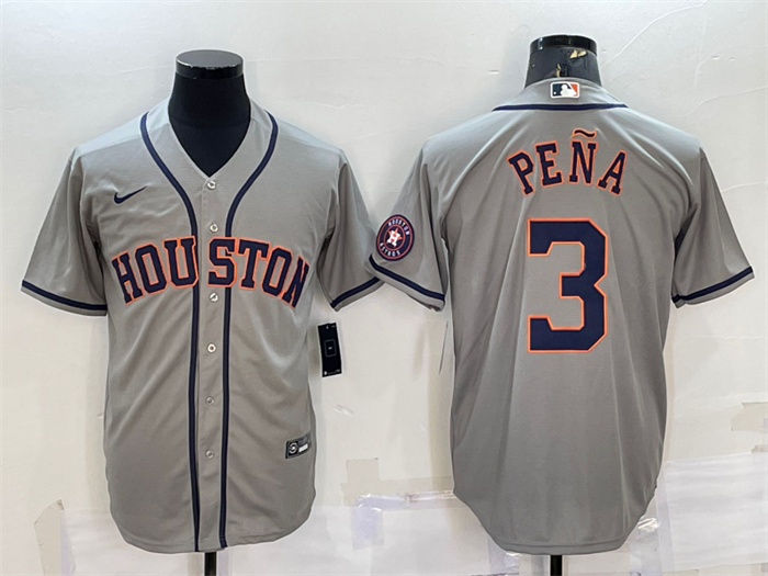 Men's Houston Astros #3 Jeremy Pena Grey With Patch Cool Base Stitched Jersey Men's Houston Astros #3 Jeremy Pena Grey With Patch Cool Base Stitched Jersey