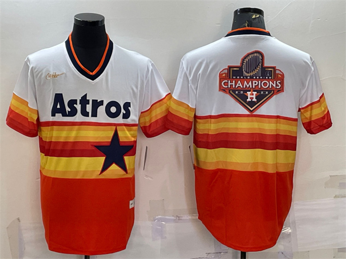Men's Houston Astros Orange White 2022 World Series Champions Team Big Logo Cool Base Stitched Jersey Men's Houston Astros Orange White 2022 World Series Champions Team Big Logo Cool Base Stitched Jersey