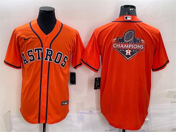Men's Houston Astros Orange 2022 World Series Champions Team Big Logo Cool Base Stitched Jersey Men's Houston Astros Orange 2022 World Series Champions Team Big Logo Cool Base Stitched Jersey