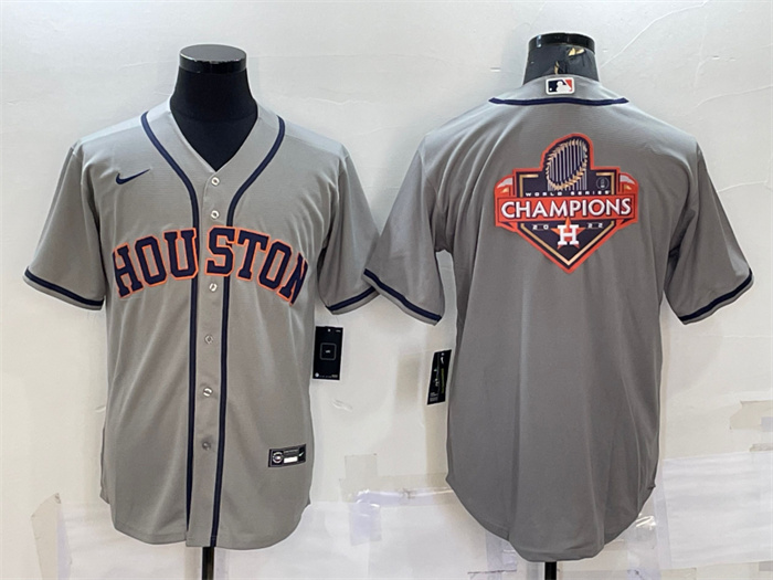 Men's Houston Astros Grey 2022 World Series Champions Team Big Logo Cool Base Stitched Jersey Men's Houston Astros Grey 2022 World Series Champions Team Big Logo Cool Base Stitched Jersey