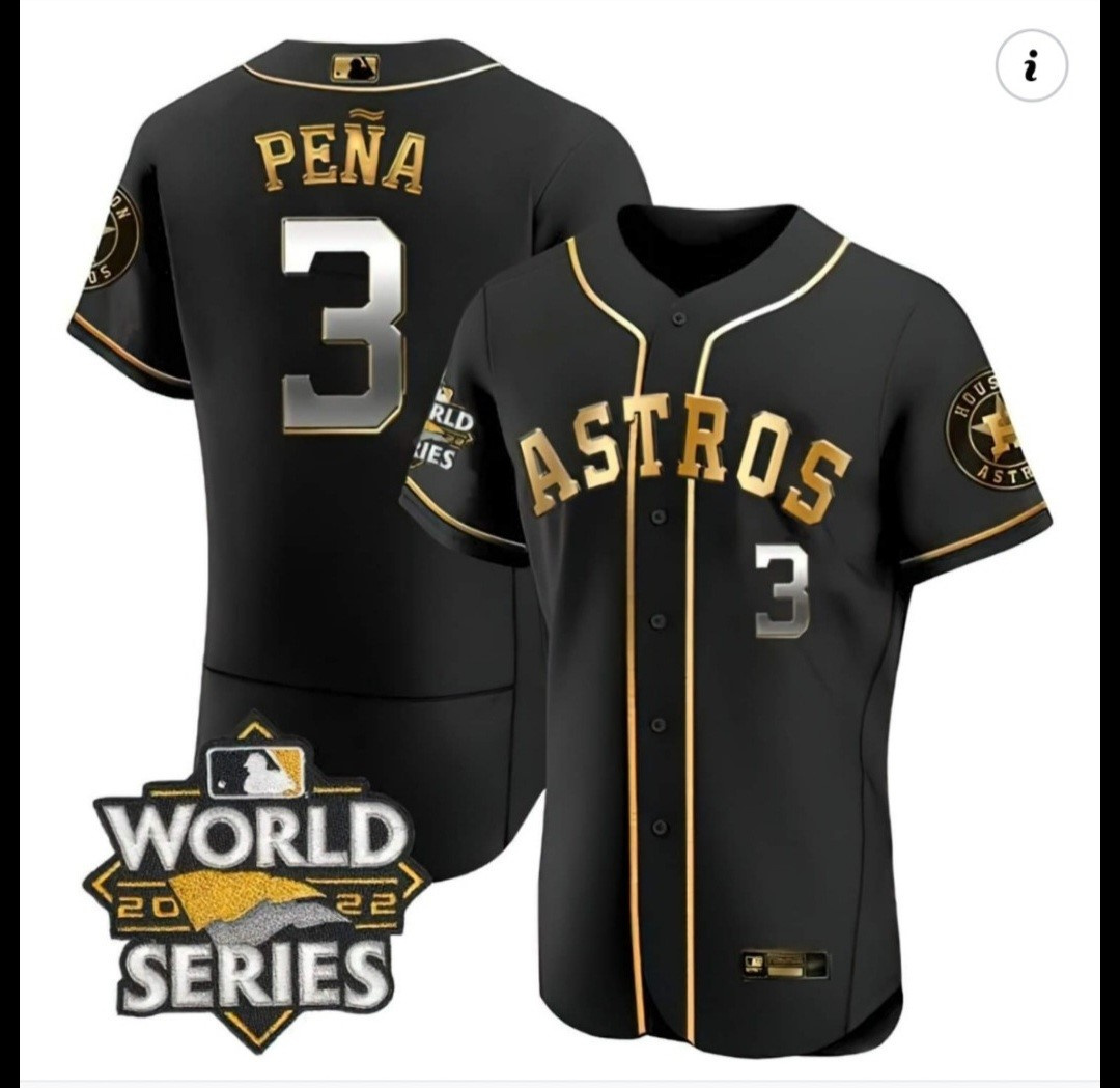 Men's Houston Astros #3 Jeremy Pena Black Gold 2022 World Series Patch Jersey Men's Houston Astros #3 Jeremy Pena Black Gold 2022 World Series Patch Jersey