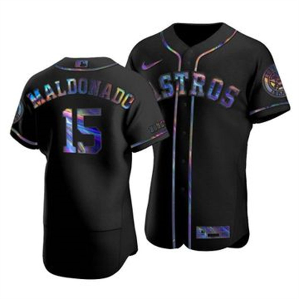 Houston Astros #15 Martin Maldonado Men's Nike Iridescent Holographic Collection MLB Jersey - Black Houston Astros #15 Martin Maldonado Men's Nike Iridescent Holographic Collection MLB Jersey - Black
