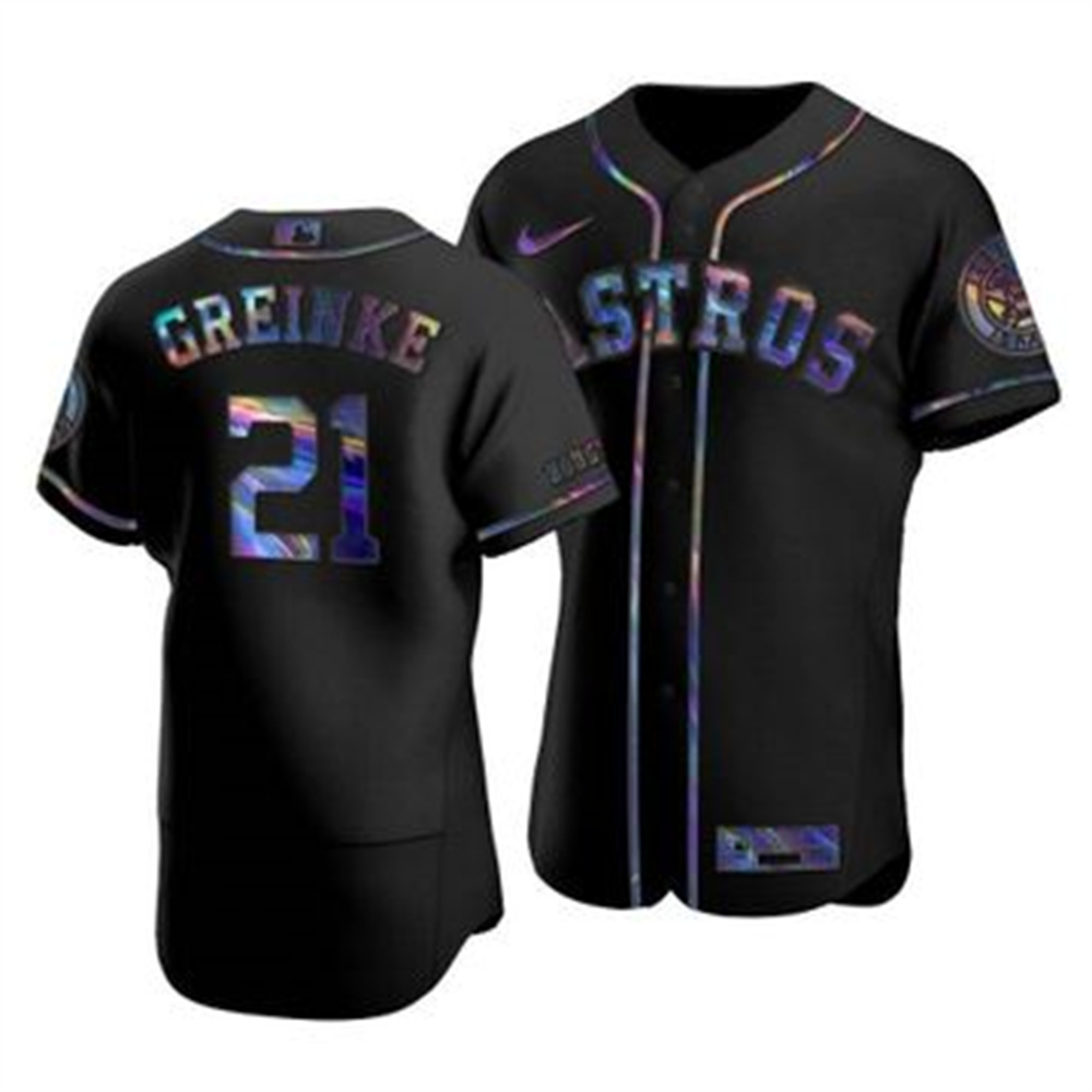 Houston Astros #21 Zack Greinke Men's Nike Iridescent Holographic Collection MLB Jersey - Black Houston Astros #21 Zack Greinke Men's Nike Iridescent Holographic Collection MLB Jersey - Black