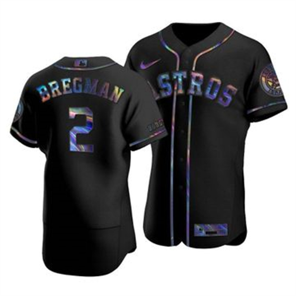 Houston Astros #2 Alex Bregman Men's Nike Iridescent Holographic Collection MLB Jersey - Black Houston Astros #2 Alex Bregman Men's Nike Iridescent Holographic Collection MLB Jersey - Black