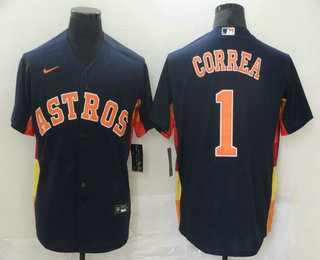 Men's Houston Astros #1 Carlos Correa Navy Blue Stitched MLB Cool Base Nike Jersey Men's Houston Astros #1 Carlos Correa Navy Blue Stitched MLB Cool Base Nike Jersey