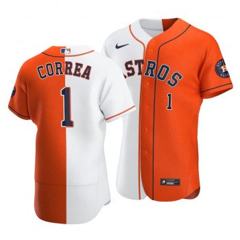 Astros #1 Carlos Correa Split White Orange Two-Tone Jersey Astros #1 Carlos Correa Split White Orange Two-Tone Jersey