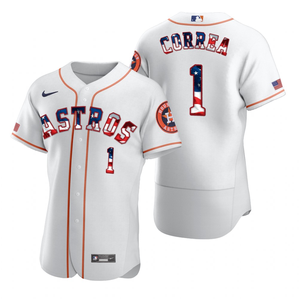 Houston Astros #1 Carlos Correa Men's Nike White Fluttering USA Flag Limited Edition Authentic MLB Jersey Houston Astros #1 Carlos Correa Men's Nike White Fluttering USA Flag Limited Edition Authentic MLB Jersey