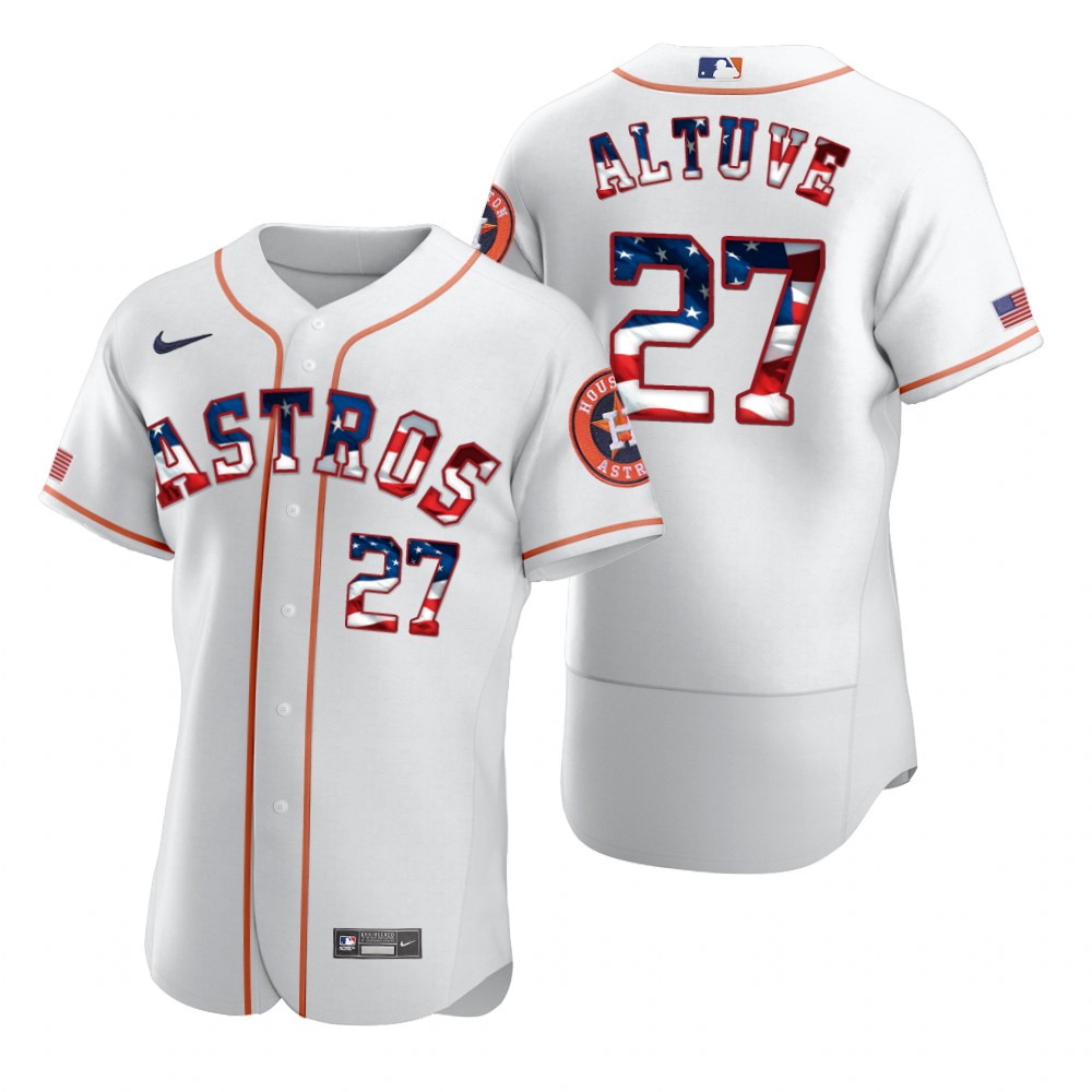 Houston Astros #27 Jose Altuve Men's Nike White Fluttering USA Flag Limited Edition Authentic MLB Jersey Houston Astros #27 Jose Altuve Men's Nike White Fluttering USA Flag Limited Edition Authentic MLB Jersey