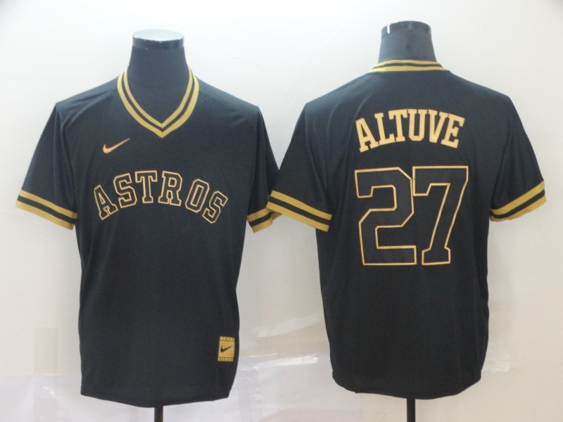 Astros 27 Jose Altuve Black Gold Nike Cooperstown Collection Legend V Neck Jersey Astros 27 Jose Altuve Black Gold Nike Cooperstown Collection Legend V Neck Jersey