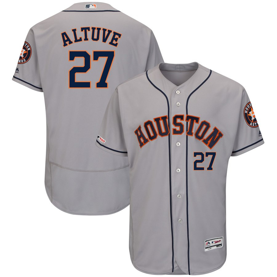 Astros 27 Jose Altuve Gray 150th Patch Flexbase Jersey Astros 27 Jose Altuve Gray 150th Patch Flexbase Jersey