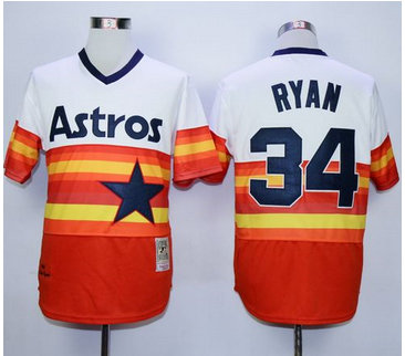 Mitchell and Ness Houston Astros #34 Nolan Ryan White Orange Stitched Throwback MLB Jersey Mitchell and Ness Houston Astros #34 Nolan Ryan White Orange Stitched Throwback MLB Jersey