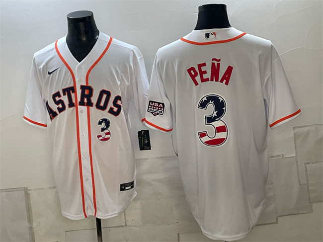 Men's Houston Astros #3 Jeremy Pena White USA 250 Fourth of July Home Stitched Baseball Jersey Men's Houston Astros #3 Jeremy Pena White USA 250 Fourth of July Home Stitched Baseball Jersey