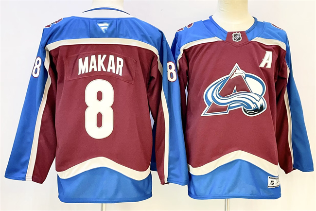 Men's Colorado Avalanche #8 Cale Makar Burgundy 2024-25 With A Patch Stitched Jersey Men's Colorado Avalanche #8 Cale Makar Burgundy 2024-25 With A Patch Stitched Jersey