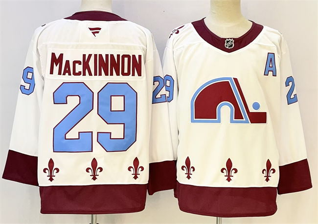 Men's Colorado Avalanche #29 Nathan MacKinnon White 2024-25 With A Patch Stitched Jersey Men's Colorado Avalanche #29 Nathan MacKinnon White 2024-25 With A Patch Stitched Jersey