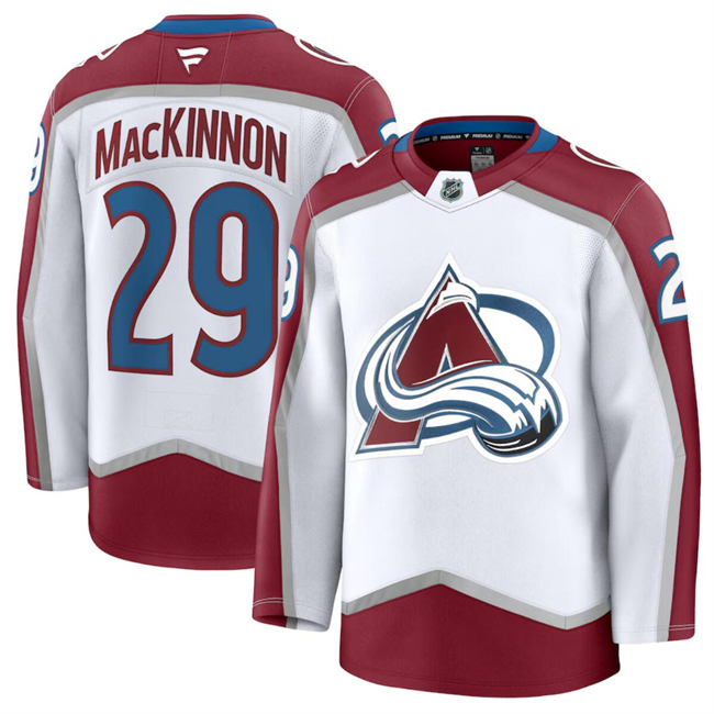 Men's Colorado Avalanche #29 Nathan MacKinnon White 2024-25 Away Stitched Jersey Men's Colorado Avalanche #29 Nathan MacKinnon White 2024-25 Away Stitched Jersey
