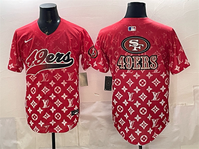 Men's San Francisco 49ers Team Big Logo Red Limited Stitched Baseball Jersey 1 Men's San Francisco 49ers Team Big Logo Red Limited Stitched Baseball Jersey 1