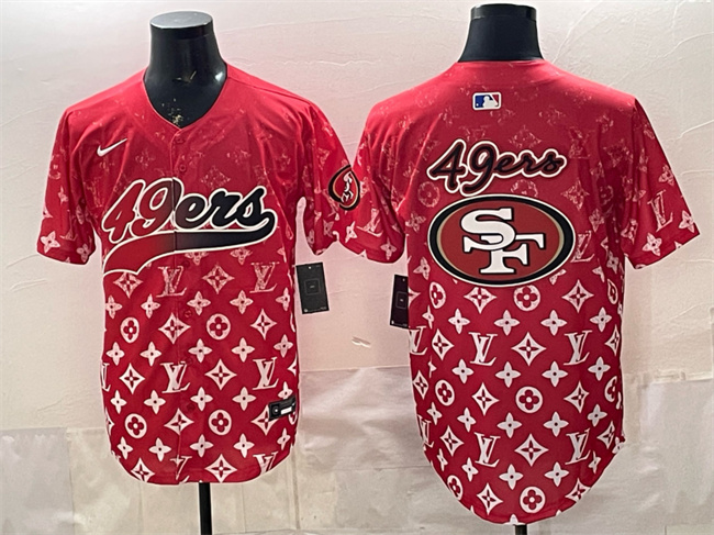 Men's San Francisco 49ers Team Big Logo Red Limited Stitched Baseball Jersey Men's San Francisco 49ers Team Big Logo Red Limited Stitched Baseball Jersey