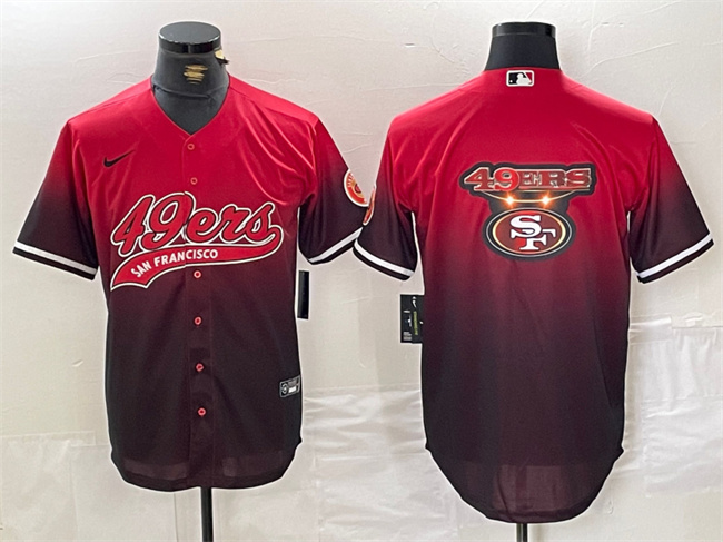 Men's San Francisco 49ers Team Big Logo Red Black With Patch Cool Base Stitched Baseball Jersey Men's San Francisco 49ers Team Big Logo Red Black With Patch Cool Base Stitched Baseball Jersey