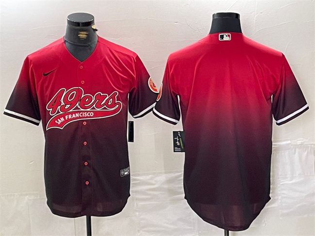 Men's San Francisco 49ers Blank Red Black With Patch Cool Base Stitched Baseball Jersey Men's San Francisco 49ers Blank Red Black With Patch Cool Base Stitched Baseball Jersey