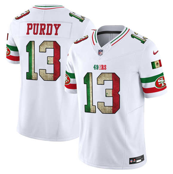 Men's San Francisco 49ers #13 Brock Purdy White 2025 F.U.S.E. Mexico Vapor Limited Stitched Football Jersey Men's San Francisco 49ers #13 Brock Purdy White 2025 F.U.S.E. Mexico Vapor Limited Stitched Football Jersey
