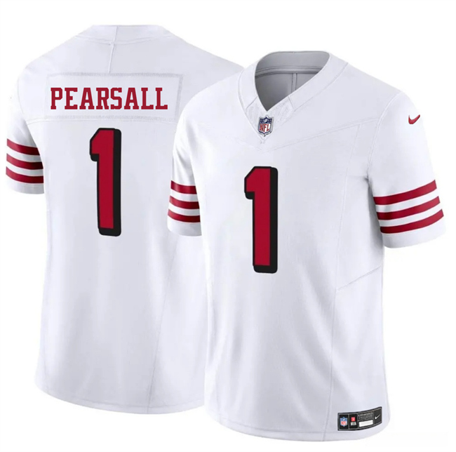Men's San Francisco 49ers #1 Ricky Pearsall New White 2025 F.U.S.E. Vapor Untouchable Limited Stitched Football Jersey Men's San Francisco 49ers #1 Ricky Pearsall New White 2025 F.U.S.E. Vapor Untouchable Limited Stitched Football Jersey