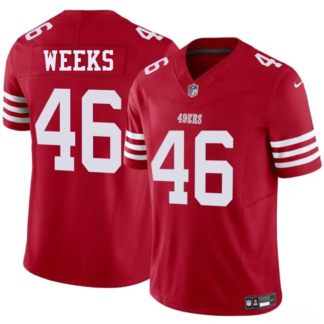Men's San Francisco 49ers #46 Jon Weeks Red 2025 F.U.S.E. Vapor Untouchable Limited Stitched Football Jersey Men's San Francisco 49ers #46 Jon Weeks Red 2025 F.U.S.E. Vapor Untouchable Limited Stitched Football Jersey