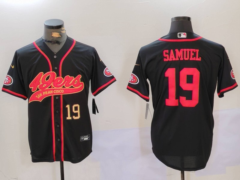 Men's San Francisco 49ers#19 Deebo Samuel Black With Patch Cool Base Stitched Baseball Jersey Men's San Francisco 49ers#19 Deebo Samuel Black With Patch Cool Base Stitched Baseball Jersey