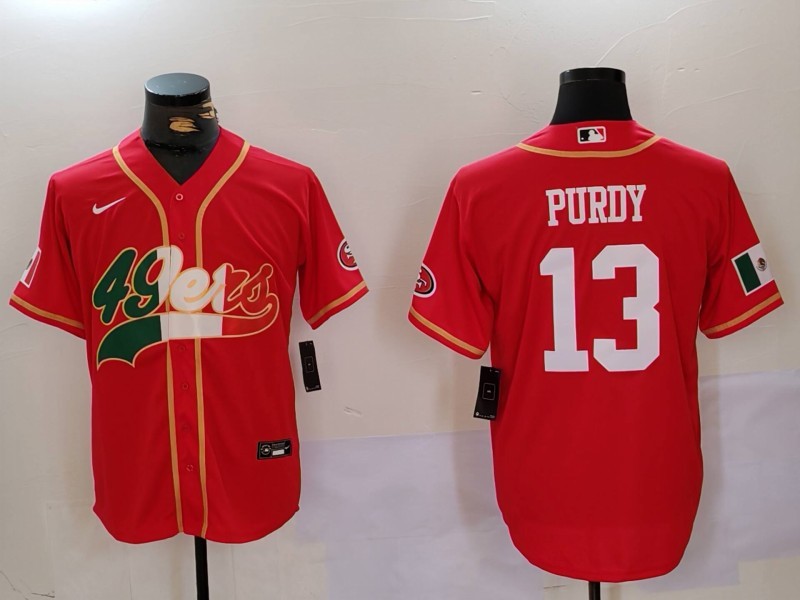 Men's San Francisco 49ers #13 Brock Purdy Red With Patch Cool Base Stitched Baseball Jersey 5 Men's San Francisco 49ers #13 Brock Purdy Red With Patch Cool Base Stitched Baseball Jersey 5