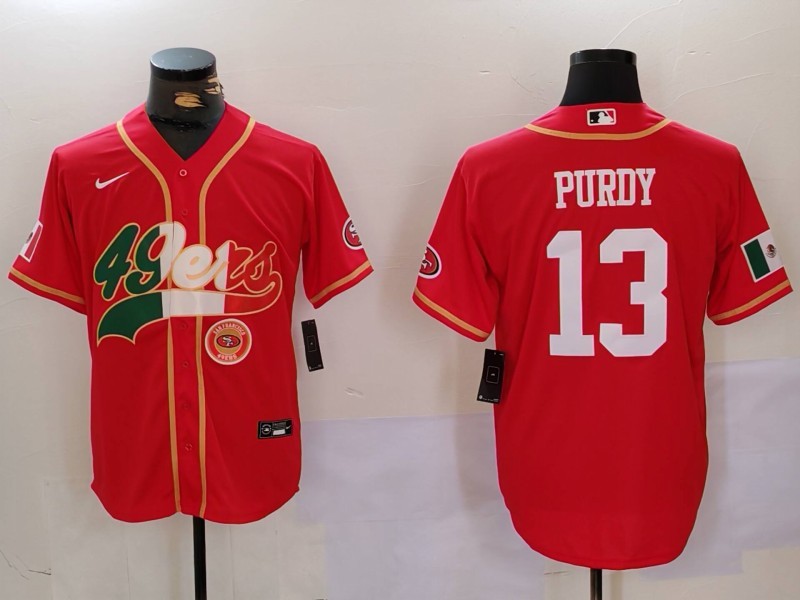 Men's San Francisco 49ers #13 Brock Purdy Red With Patch Cool Base Stitched Baseball Jersey 3 Men's San Francisco 49ers #13 Brock Purdy Red With Patch Cool Base Stitched Baseball Jersey 3