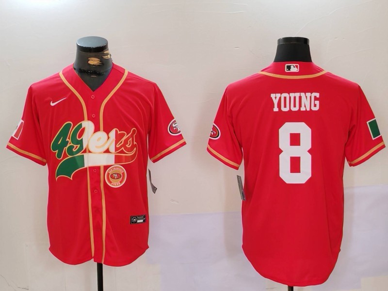 Men's San Francisco 49ers #8 Steve Young Red With Patch Cool Base Stitched Baseball Jersey 1 Men's San Francisco 49ers #8 Steve Young Red With Patch Cool Base Stitched Baseball Jersey 1