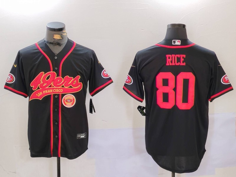 Men's San Francisco 49ers #80 Jerry Rice Black With Patch Cool Base Stitched Baseball Jersey Men's San Francisco 49ers #80 Jerry Rice Black With Patch Cool Base Stitched Baseball Jersey