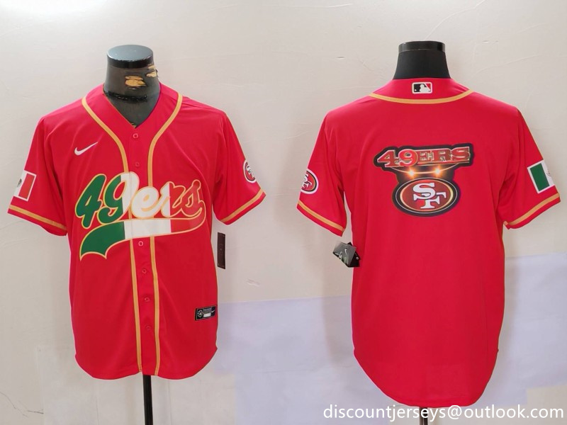 Men's San Francisco 49ers Team Big Logo Red With Patch Cool Base Stitched Baseball Jersey 9