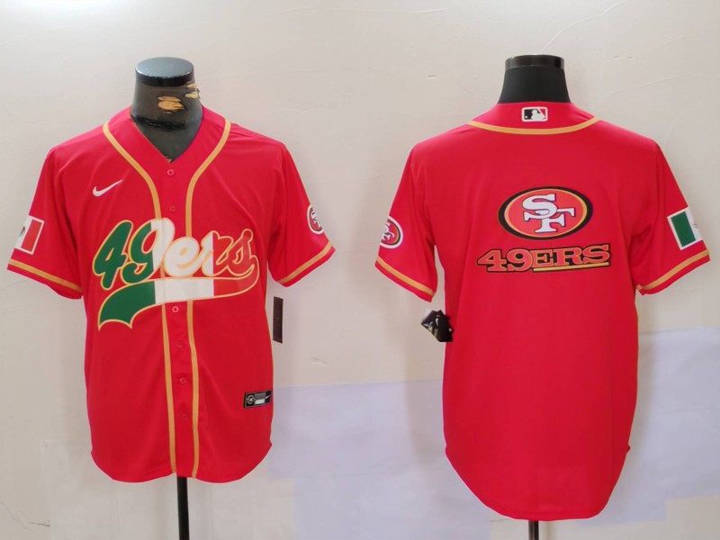 Men's San Francisco 49ers Team Big Logo Red With Patch Cool Base Stitched Baseball Jersey 5 Men's San Francisco 49ers Team Big Logo Red With Patch Cool Base Stitched Baseball Jersey 5