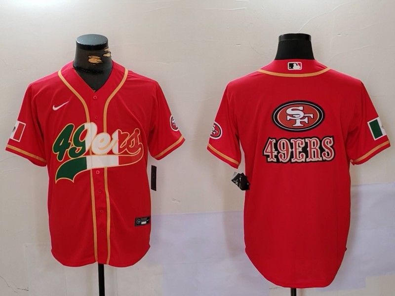 Men's San Francisco 49ers Team Big Logo Red With Patch Cool Base Stitched Baseball Jersey 1 Men's San Francisco 49ers Team Big Logo Red With Patch Cool Base Stitched Baseball Jersey 1