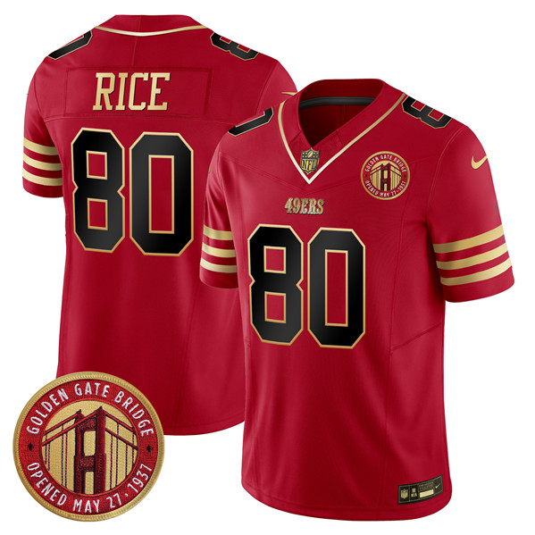 Men's San Francisco 49ers #80 Jerry Rice Red F.U.S.E. Golden Gate Bridge Patch Balck Scarlet Vapor Limited Stitched Football Jersey Men's San Francisco 49ers #80 Jerry Rice Red F.U.S.E. Golden Gate Bridge Patch Balck Scarlet Vapor Limited Stitched Football Jersey