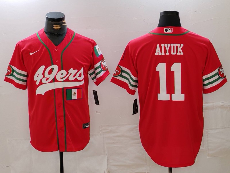 Men's San Francisco 49ers #11 Brandon Aiyuk Red With Patch Cool Base Stitched Baseball Jersey 1 Men's San Francisco 49ers #11 Brandon Aiyuk Red With Patch Cool Base Stitched Baseball Jersey 1