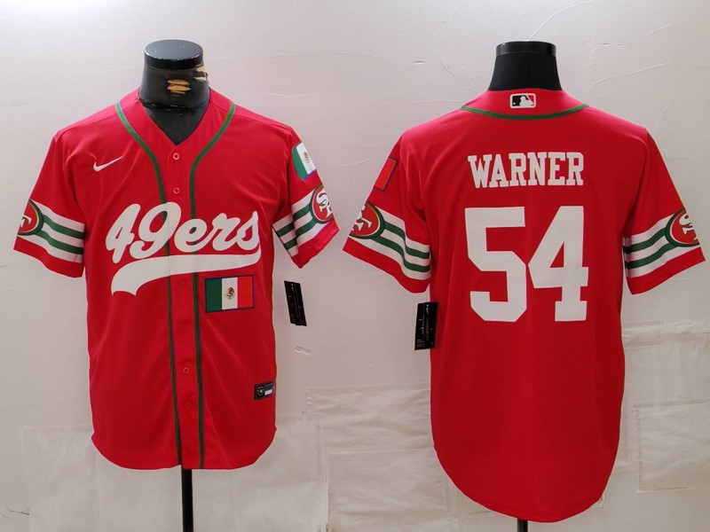 Men's San Francisco 49ers #54 Fred Warner Red With Patch Cool Base Stitched Baseball Jersey 1 Men's San Francisco 49ers #54 Fred Warner Red With Patch Cool Base Stitched Baseball Jersey 1