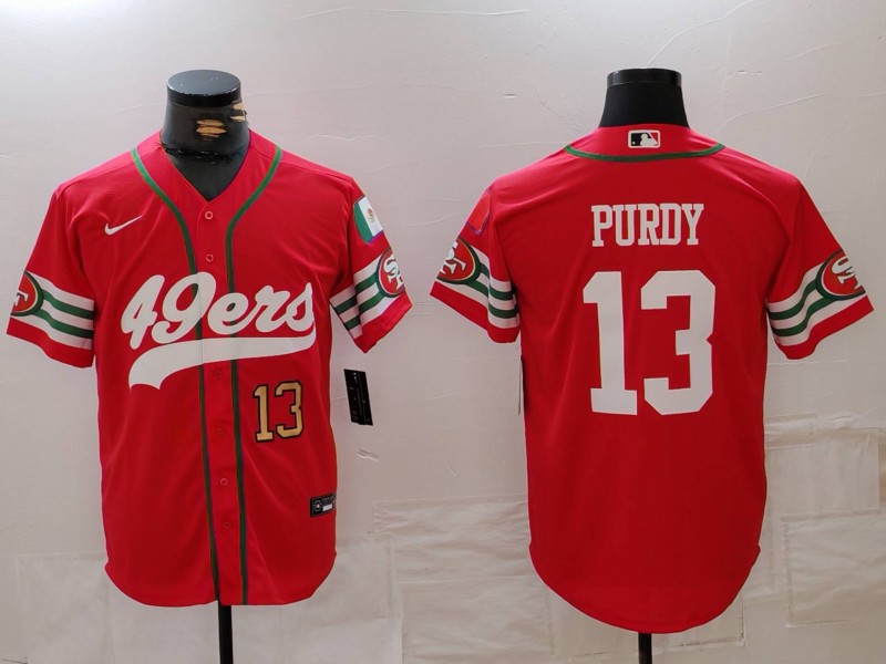 Men's San Francisco 49ers #13 Brock Purdy Red With Patch Cool Base Stitched Baseball Jersey Men's San Francisco 49ers #13 Brock Purdy Red With Patch Cool Base Stitched Baseball Jersey