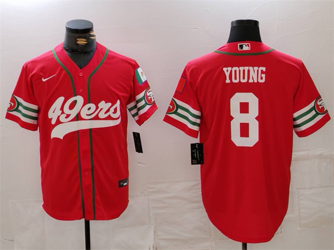 Men's San Francisco 49ers #8 Steve Young Red With Patch Cool Base Stitched Baseball Jersey Men's San Francisco 49ers #8 Steve Young Red With Patch Cool Base Stitched Baseball Jersey