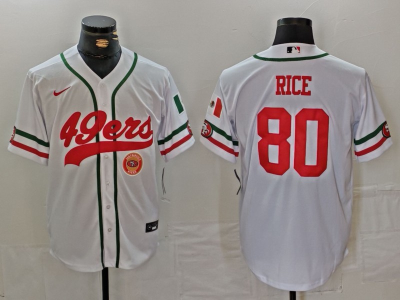 Men's San Francisco 49ers #80 Jerry Rice White With Patch Cool Base Stitched Baseball Jersey 2 Men's San Francisco 49ers #80 Jerry Rice White With Patch Cool Base Stitched Baseball Jersey 2