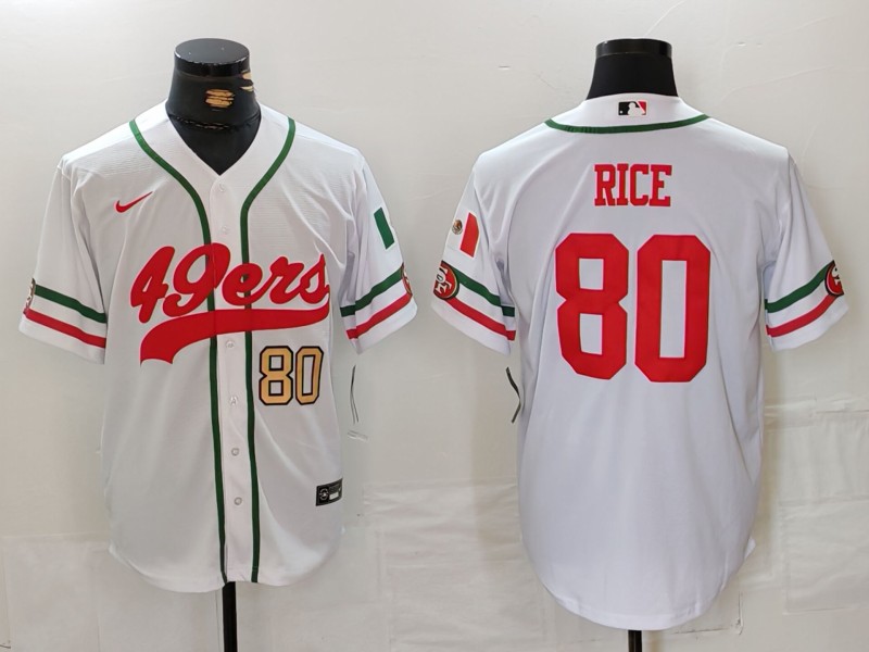 Men's San Francisco 49ers #80 Jerry Rice White With Patch Cool Base Stitched Baseball Jersey 1 Men's San Francisco 49ers #80 Jerry Rice White With Patch Cool Base Stitched Baseball Jersey 1
