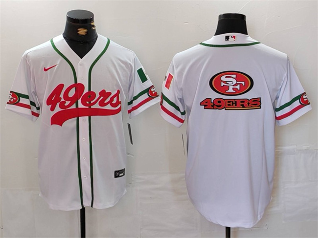 Men's San Francisco 49ers Team Big Logo White With Patch Cool Base Stitched Baseball Jersey 2 Men's San Francisco 49ers Team Big Logo White With Patch Cool Base Stitched Baseball Jersey 2