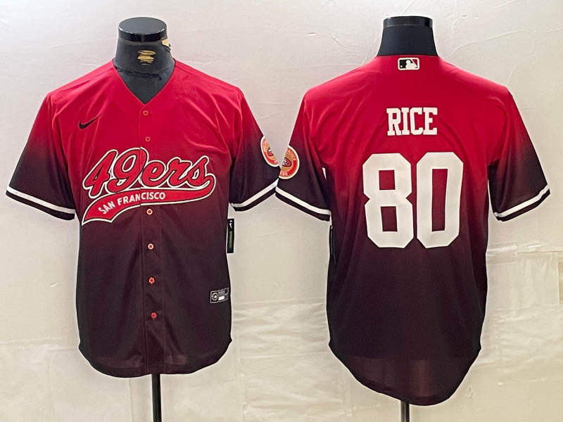 Men's San Francisco 49ers #80 Jerry Rice Red Black With Patch Cool Base Stitched Baseball jerseys Men's San Francisco 49ers #80 Jerry Rice Red Black With Patch Cool Base Stitched Baseball jerseys