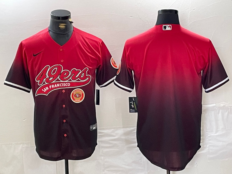 Men's San Francisco 49ers Team Big Logo Red Black With Patch Cool Base Stitched Baseball Jersey 8 Men's San Francisco 49ers Team Big Logo Red Black With Patch Cool Base Stitched Baseball Jersey 8