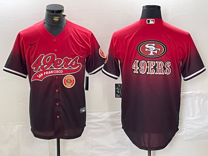 Men's San Francisco 49ers Team Big Logo Red Black With Patch Cool Base Stitched Baseball Jersey 7 Men's San Francisco 49ers Team Big Logo Red Black With Patch Cool Base Stitched Baseball Jersey 7