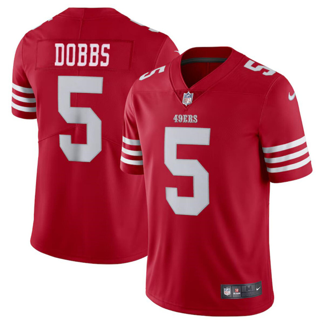 Men's San Francisco 49ers #5 Josh Dobbs Red Vapor Untouchable Limited Stitched Football Jersey Men's San Francisco 49ers #5 Josh Dobbs Red Vapor Untouchable Limited Stitched Football Jersey