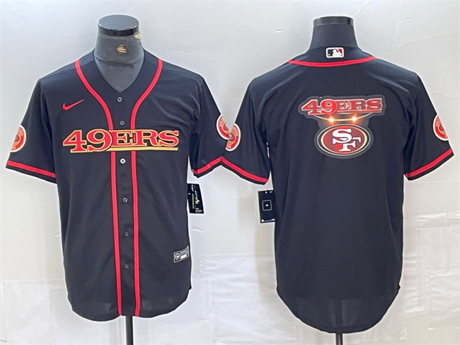 Men's San Francisco 49ers Black Team Big Logo With Patch Cool Base Stitched Baseball Jerseys Men's San Francisco 49ers Black Team Big Logo With Patch Cool Base Stitched Baseball Jerseys