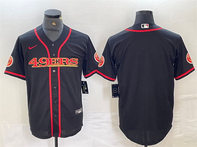 Men's San Francisco 49ers Blank Black With Patch Cool Base Stitched Baseball Jersey Men's San Francisco 49ers Blank Black With Patch Cool Base Stitched Baseball Jersey